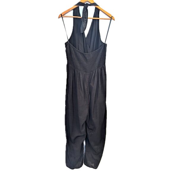 NWT Express | Halter Neck Cotton Blend Lightweight Jumpsuit in Black | Medium - Picture 10 of 13